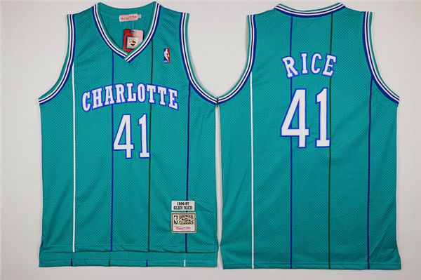 Men Charlotte Hornets #41 Rice Green Throwback Stitched NBA Jersey->charlotte hornets->NBA Jersey